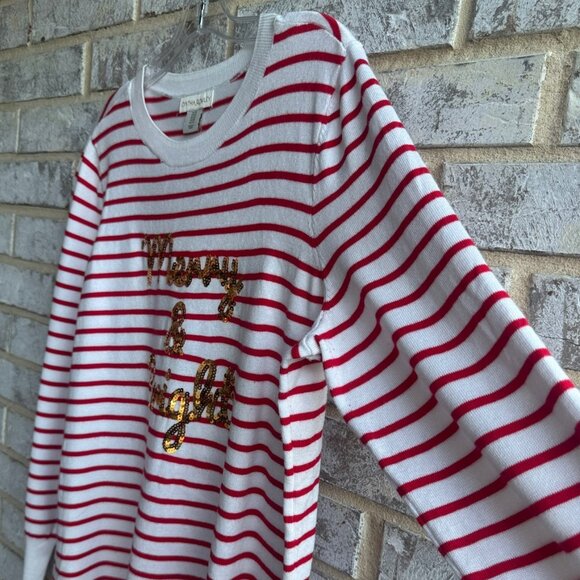 Cynthia Rowley Long Sleeve Striped "Merry & Bright" Sequined Sweater Size 1X - Picture 6 of 8